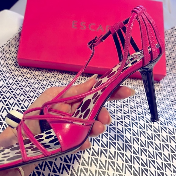 Escada Barbie Pink with Black and white Polka Dot Strappy Stilettos 👠 6.5 - Picture 6 of 12